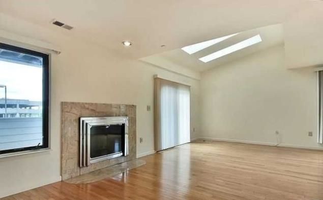 Empty room, Fireplace, Interior, Recessed Lighting, Wood Texture Flooring