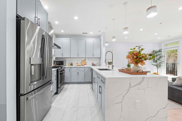 Interior, Kitchen, Marble, Pendant Lights, Recessed Lighting