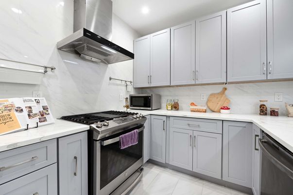 Interior, Kitchen, Marble, Recessed Lighting, Stainless Steel Appliances