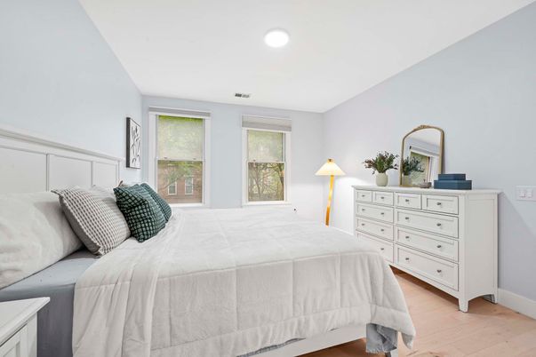 Bedroom, Interior, Recessed Lighting, Wood Texture Flooring