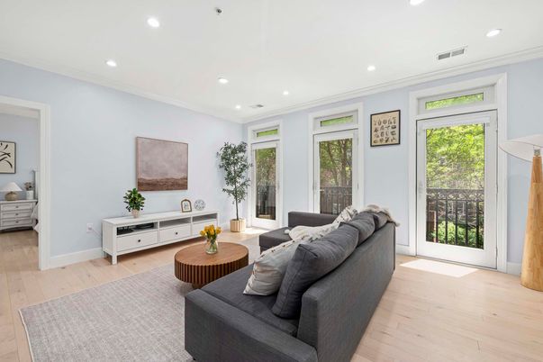 Interior, Living room, Recessed Lighting, Wood Texture Flooring