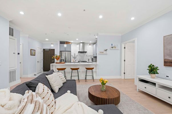 Interior, Kitchen, Living room, Pendant Lights, Recessed Lighting, Stainless Steel Appliances, Wood Texture Flooring