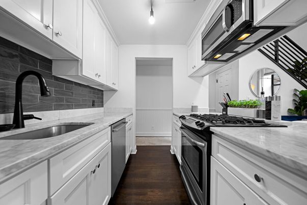 Interior, Kitchen, Stainless Steel Appliances, Wood Texture Flooring
