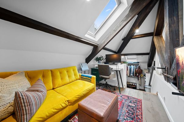 Home Office, Interior, Living room, Recessed Lighting, Wooden Beams