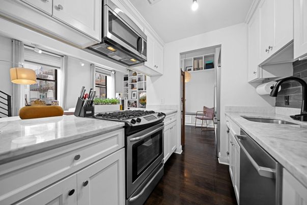 Interior, Kitchen, Pendant Lights, Stainless Steel Appliances, Wood Texture Flooring