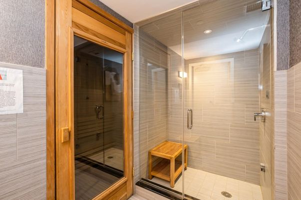 Bathroom, Glass Shower, Interior, Recessed Lighting, Sauna Room