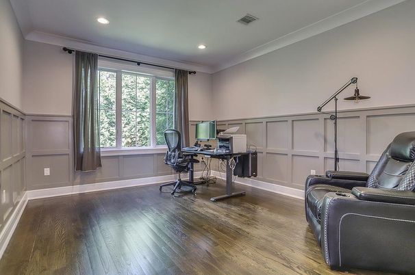Home Office, Interior, Recessed Lighting, Wood Texture Flooring