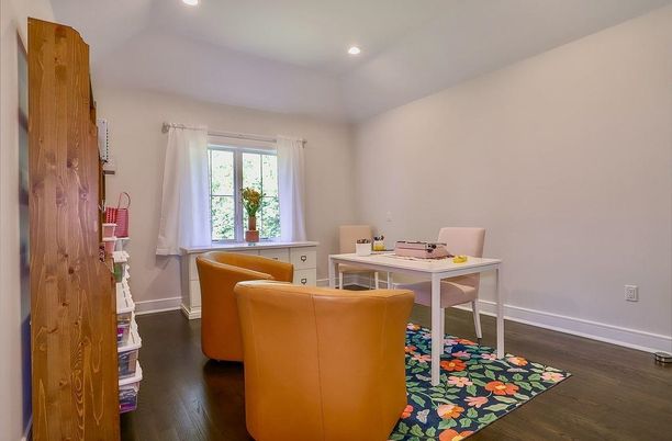 Home Office, Interior, Recessed Lighting, Wood Texture Flooring