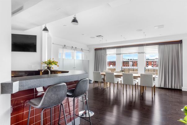 Dining room, Interior, Pendant Lights, Recessed Lighting, Wood Texture Flooring