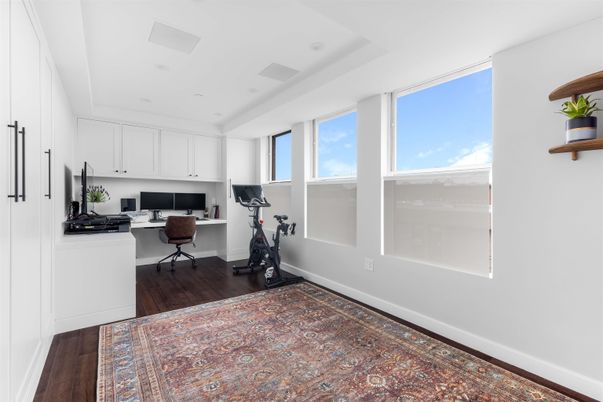 Fitness Equipment, Home Office, Interior, Recessed Lighting, Wood Texture Flooring