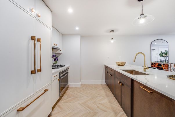 Interior, Kitchen, Pendant Lights, Recessed Lighting, Wood Texture Flooring