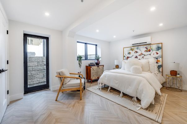 Bedroom, Interior, Recessed Lighting, Wood Texture Flooring