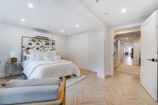 Bedroom, Interior, Recessed Lighting, Wood Texture Flooring