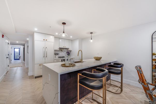 Interior, Kitchen, Pendant Lights, Recessed Lighting, Wood Texture Flooring