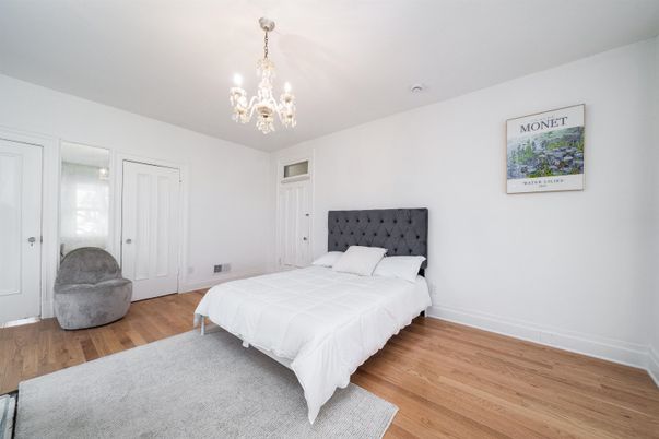 Bedroom, Chandelier, Interior, Wood Texture Flooring