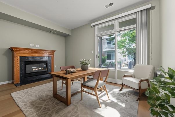 Fireplace, Home Office, Interior, Wood Texture Flooring