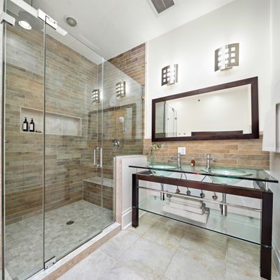 Bathroom, Glass Shower, Interior, Stone Walls