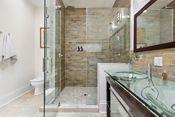 Bathroom, Glass Shower, Interior, Stone Walls