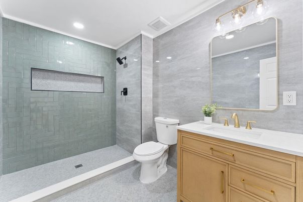 Bathroom, Glass Shower, Interior, Recessed Lighting