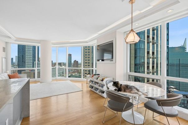 Dining room, Interior, Pendant Lights, Recessed Lighting, Wood Texture Flooring