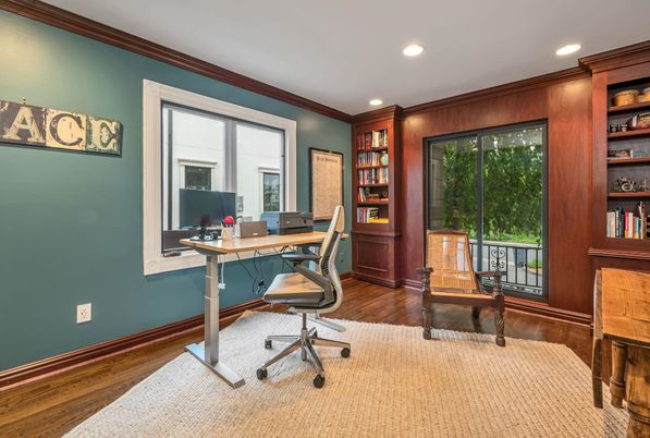 Home Office, Interior, Recessed Lighting, Wood Texture Flooring
