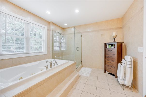 Bathroom, Glass Shower, Interior, Recessed Lighting