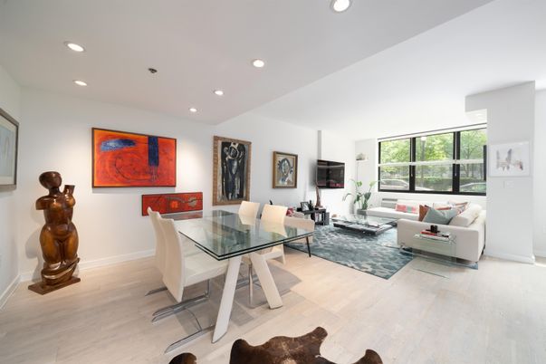 Dining room, Interior, Living room, Recessed Lighting, Wood Texture Flooring
