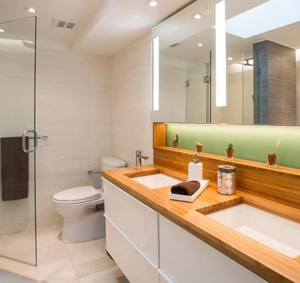 Bathroom, Dual Sink Vanities, Glass Shower, Interior, Recessed Lighting