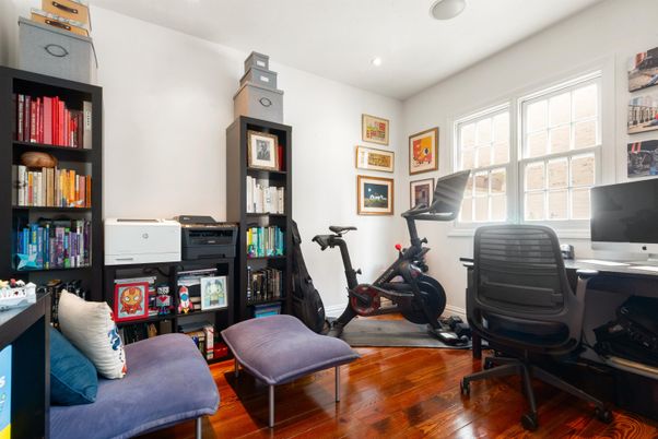 Fitness Equipment, Home Office, Interior, Recessed Lighting, Wood Texture Flooring