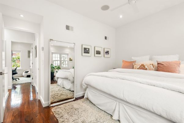 Bedroom, Interior, Recessed Lighting, Wood Texture Flooring
