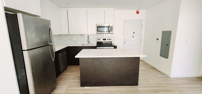Interior, Kitchen, Marble Walls, Wood Texture Flooring