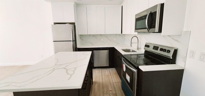 Interior, Kitchen, Marble Walls, Wood Texture Flooring