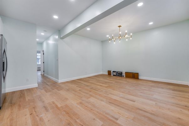 Empty room, Interior, Pendant Lights, Recessed Lighting, Wood Texture Flooring