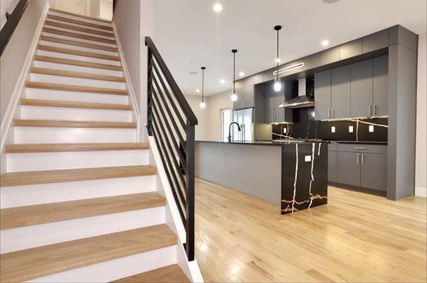 Interior, Kitchen, Pendant Lights, Recessed Lighting, Wood Texture Flooring