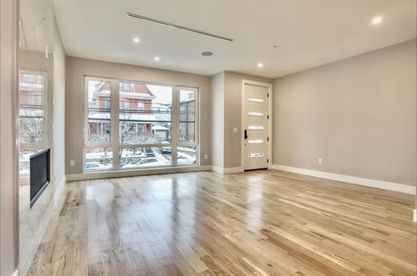 Empty room, Fireplace, Interior, Recessed Lighting, Wood Texture Flooring