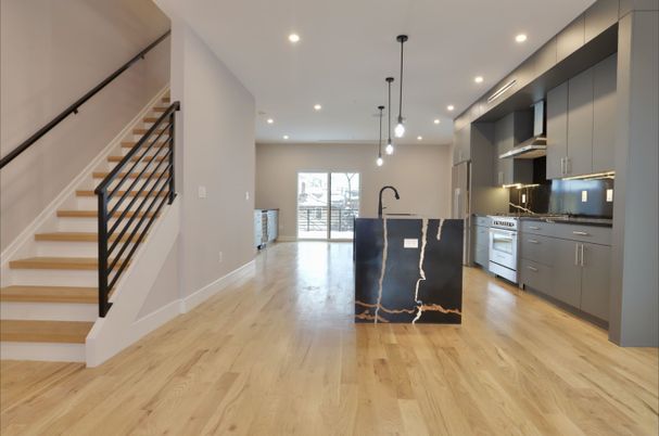 Interior, Kitchen, Pendant Lights, Recessed Lighting, Wood Texture Flooring