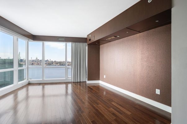 Empty room, Interior, Recessed Lighting, Water, Wood Texture Flooring