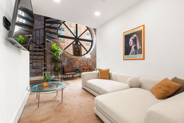 Interior, Living room, Recessed Lighting, Stone Walls