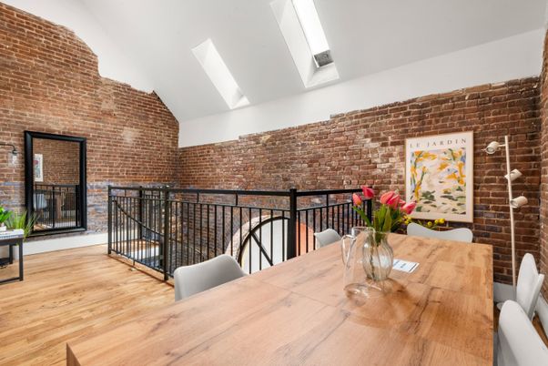 Dining room, Interior, Stone Walls, Wood Texture Flooring