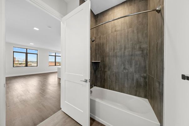 Bathroom, Interior, Recessed Lighting, Wood Texture Flooring
