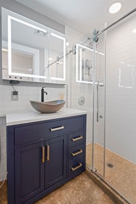 Bathroom, Glass Shower, Interior, Recessed Lighting