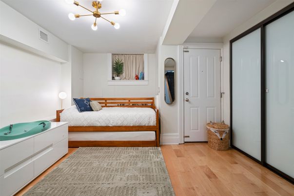 Bedroom, Interior, Pendant Lights, Wood Texture Flooring