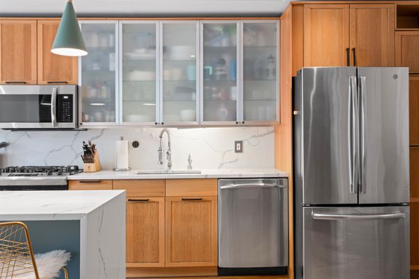 Interior, Kitchen, Marble Walls, Stainless Steel Appliances