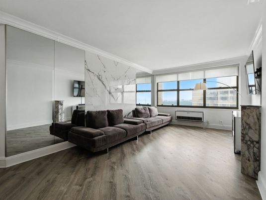 Interior, Living room, Marble Walls, Water, Wood Texture Flooring