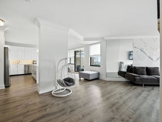 Interior, Kitchen, Marble Walls, Wood Texture Flooring
