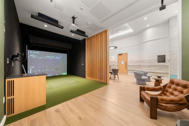 Interior, Projection Screen, Recessed Lighting, Wood Texture Flooring