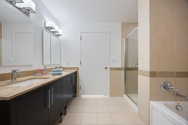 Bathroom, Dual Sink Vanities, Glass Shower, Interior