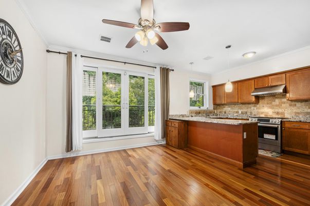 Interior, Kitchen, Pendant Lights, Wood Texture Flooring