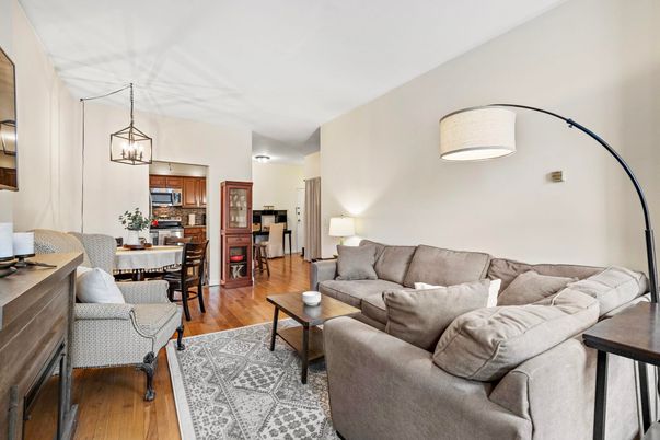Dining room, Interior, Kitchen, Living room, Pendant Lights, Stainless Steel Appliances, Wood Texture Flooring