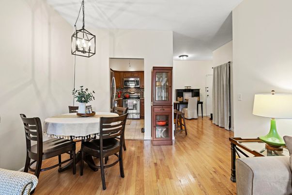 Dining room, Interior, Kitchen, Pendant Lights, Wood Texture Flooring